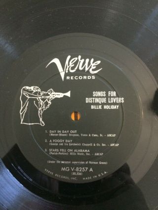Billie Holiday Songs For Distingue Lovers 1st Mono Verve Trumpeter Label Nm