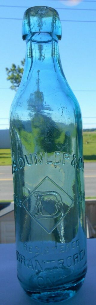 Rare - Deep Aqua,  R.  S.  Dunlop & Co.  Brantford Ontario,  Canada Blob Pint Soda