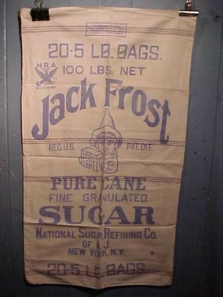 1930s Jack Frost Sugar Cloth Advertising 100 Lb Bag