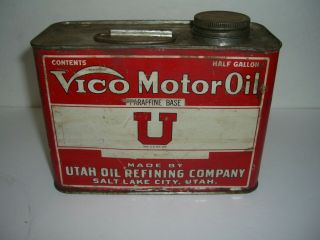 Rare Half Gallon Vico Motor Oil Can,  Salt Lake City Utah