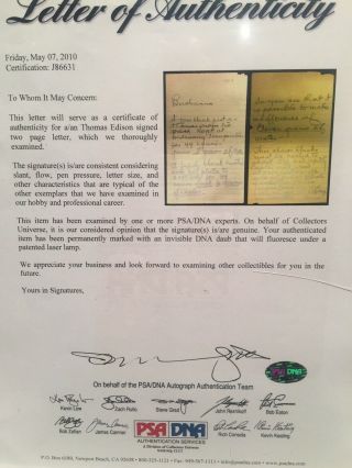 Thomas Edison Historic Signed Letter In His Handwriting PSA Authenticity 5