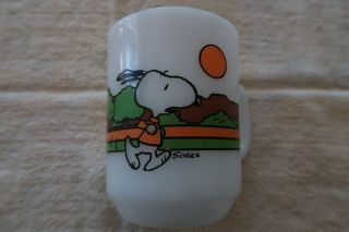 Vintage 1958 Snoopy Coffee Cup Keeping Fit Is Hard Work Milk Glass Mug Usa