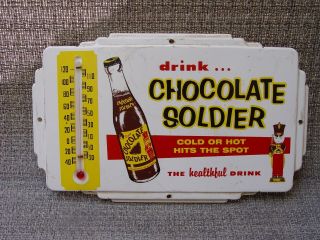 Chocolate Soldier Soda Drink Tin Advertising Thermometer Sign