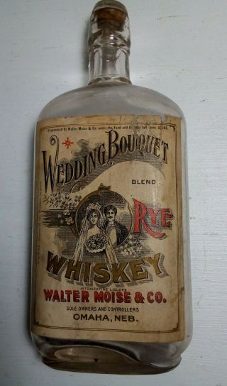 Antique Walter Moise Wedding Bouquet Rye Whiskey Bottle Omaha Nebraska Rare