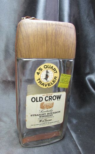 Empty Old Crow Straight Bourbon Whiskey Vintage Traveler Bottle - Michigan Stamp