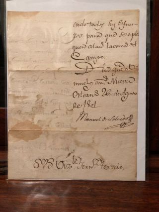 1801 Salcedo Document - Last Spanish Governor Of Louisiana (orleans)