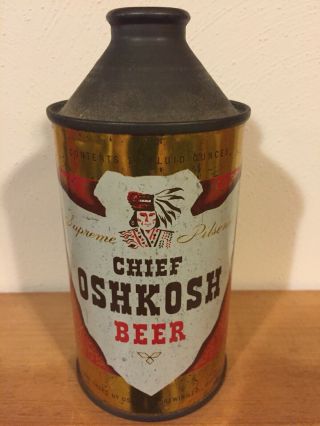 Chief Oshkosh Beer,  Cone Top Beer Can.  Oshkosh Brewing Co.  Oshkosh Wi
