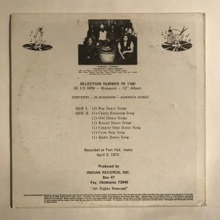 RARE 16 Shoshone Bannock Songs LP Indian Records Inc IR 1160 Private Native VG, 5