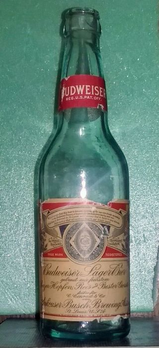 Budweiser Beer Bottle Pre - Prohibition Ww1 Anheuser Busch B.  Assn.  St.  Louis,  Mo.