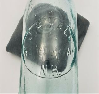 Antique J.  H.  Hall No.  Conway N.  H.  Soda Bottle Aqua Glass Blob Top Slug Plate 7