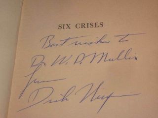 Richard Nixon Autographed " Six Crises " Book President Of The United States Jsa