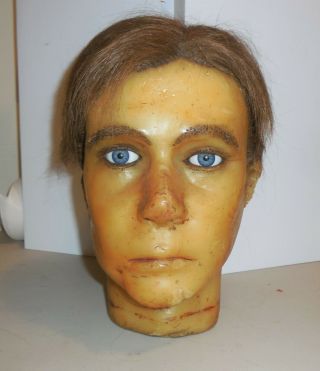 Vintage Life Size Wax Head Mannequin Store Display Striking Blue Glass Eyes