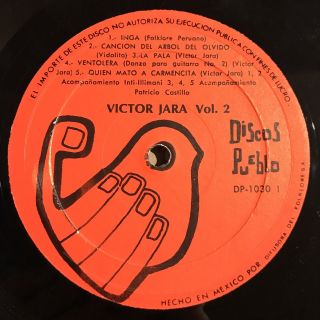 RARE Victor Jara S/T Orig 70’s Discos Pueblo DP 1030 Vol 2 Chile Chilean Folk EX 3