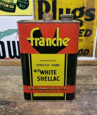 Vintage Franche White Shellac Tin Can - Chicago Illinois 1 Gallon Oil Can
