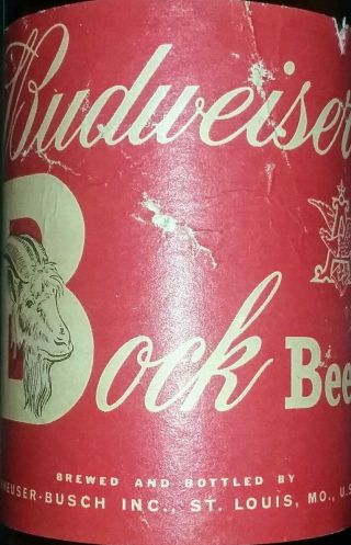 Budweiser Bock Beer Bottle Anheuser - Busch Inc.  St.  Louis MO.  Very scarce bottle 4