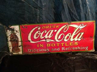 Vintage Coca Cola Metal Soda Sign 10 " X27.  5 " Advertising Coke In Bottles 1931