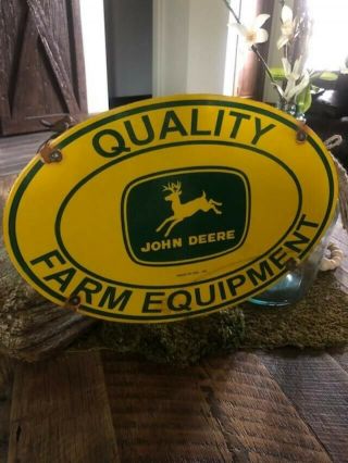 Large Vintage 1954 John Deere Quality Farm Equipment Porcelain Enamel Sign