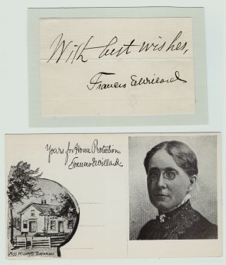 Rare Suffragette Frances E Willard Autograph Signature C 1890 & Old Postcard