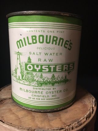 Milbournes Oyster Tin Can.  Crisfield Maryland.  Pint Size