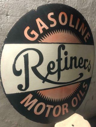Large Refiners Gasoline Motor Oil Porcelain Enamel Sign