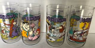 Vintage Set Of 4 " The Flintstones First 30 Years " 1991 Hardees Drinking Glasses