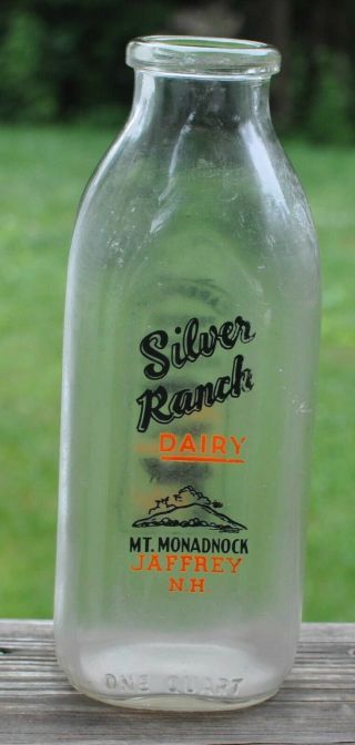 Silver Ranch Dairy 1 Quart Milk Bottle Mt Monadnock Jaffrey Hampshire