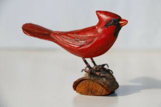 Northern Cardinal Hand Crafted Red Bird Wood Carving Art Sculpture