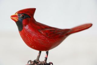 NORTHERN CARDINAL HAND CRAFTED Red BIRD WOOD CARVING ART SCULPTURE 2