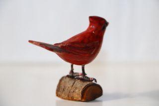 NORTHERN CARDINAL HAND CRAFTED Red BIRD WOOD CARVING ART SCULPTURE 3