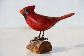 NORTHERN CARDINAL HAND CRAFTED Red BIRD WOOD CARVING ART SCULPTURE 4