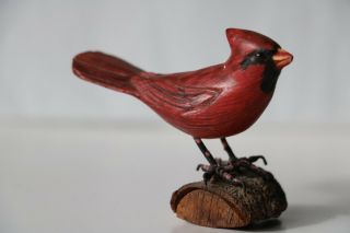NORTHERN CARDINAL HAND CRAFTED Red BIRD WOOD CARVING ART SCULPTURE 5