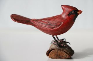 NORTHERN CARDINAL HAND CRAFTED Red BIRD WOOD CARVING ART SCULPTURE 6