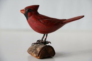 NORTHERN CARDINAL HAND CRAFTED Red BIRD WOOD CARVING ART SCULPTURE 7
