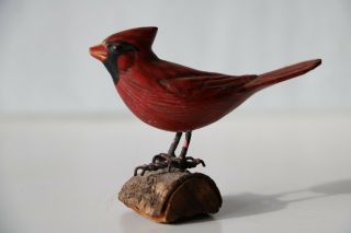 NORTHERN CARDINAL HAND CRAFTED Red BIRD WOOD CARVING ART SCULPTURE 8
