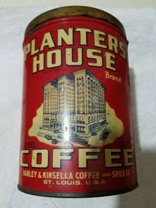 Exceptionally Rare Antique Tin Can Planters House Steel Cut Coffee 1lb W/lid