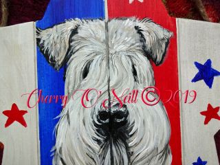 Wheaten Terrier All American Hand Painted Wooden Star Patriotic Wheatie