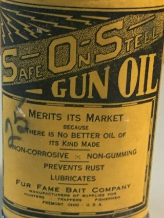 SAFE ON STEEL GUN OIL HANDY OILER OIL CAN FUR FAME BAIT COMPANY SOS FREMONT OH 3