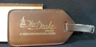 Vintage Drake Hotel Chicago Leather Luggage Tag Nib
