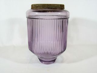 Antique Hoosier Cabinet Jar,  Sun Colored Amethyst,  Ribbed Glass