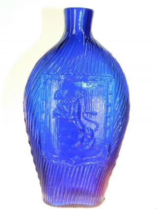 Antique Bottle Rare Rearing Crown Lion & Axe Cobalt Blue Flask Old Bottle 1830 