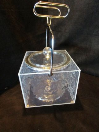 Acrylic Lucite Cube Ice Bucket Tong Block Holder 8½” Square Atomic 15 " H Retro