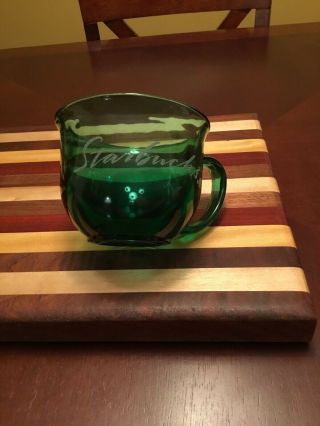Starbucks Etched Green Glass 16 Ounce Wide Rim Mug