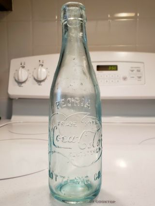 Coca Cola Peoria Ill.  Scroll Coke Straight Side Bottle 1908 Blue Color