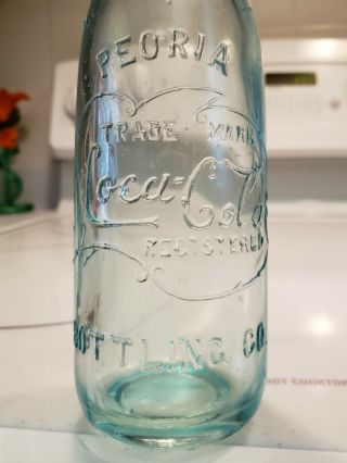 COCA COLA Peoria ILL.  Scroll Coke straight side bottle 1908 Blue color 2