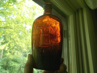 Deep Red Amber Westford Glass Co Sheaf Of Wheat Star Pint Historical Flask Crude