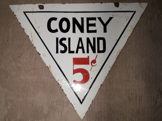 Porcelain Coney Island Sign Size 23 " X 24 " Inches Double Sided Pre - Owned