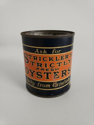 Vintage Oysters Can Strickler ' s Strictly Fresh MD.  202 Crisfield,  MD With Lid 2