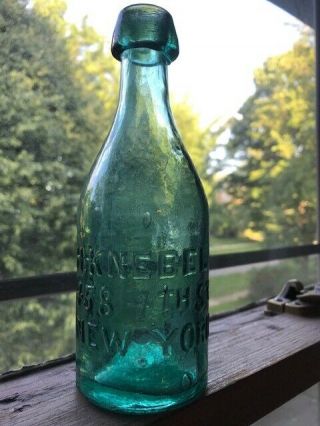H.  Knebel Pontiled,  Teal Soda Or Mineral Water Bottle From York