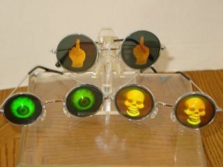 Set Of 3 Poker Hologram Sunglasses Middle Finger Skull And Crazy Eyeball