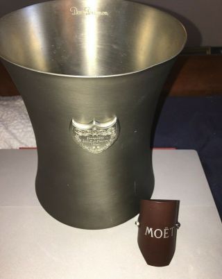 Dom Perignon Pewter Ice Bucket Carved Shield Signed Martin Szekely Wallace